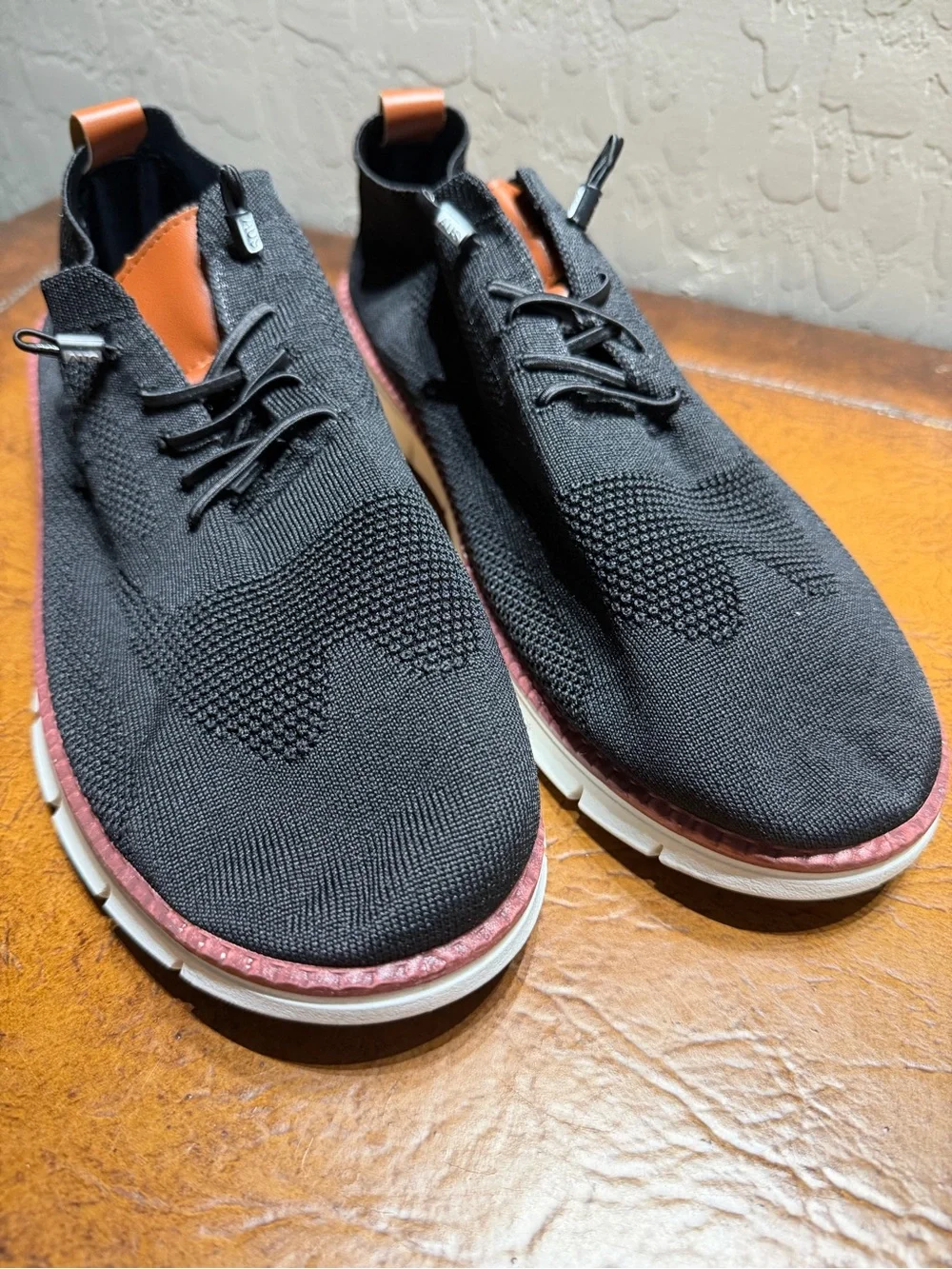 Men's Black Knit Athletic Sneakers with Brown Trim - Picture 3 of 3